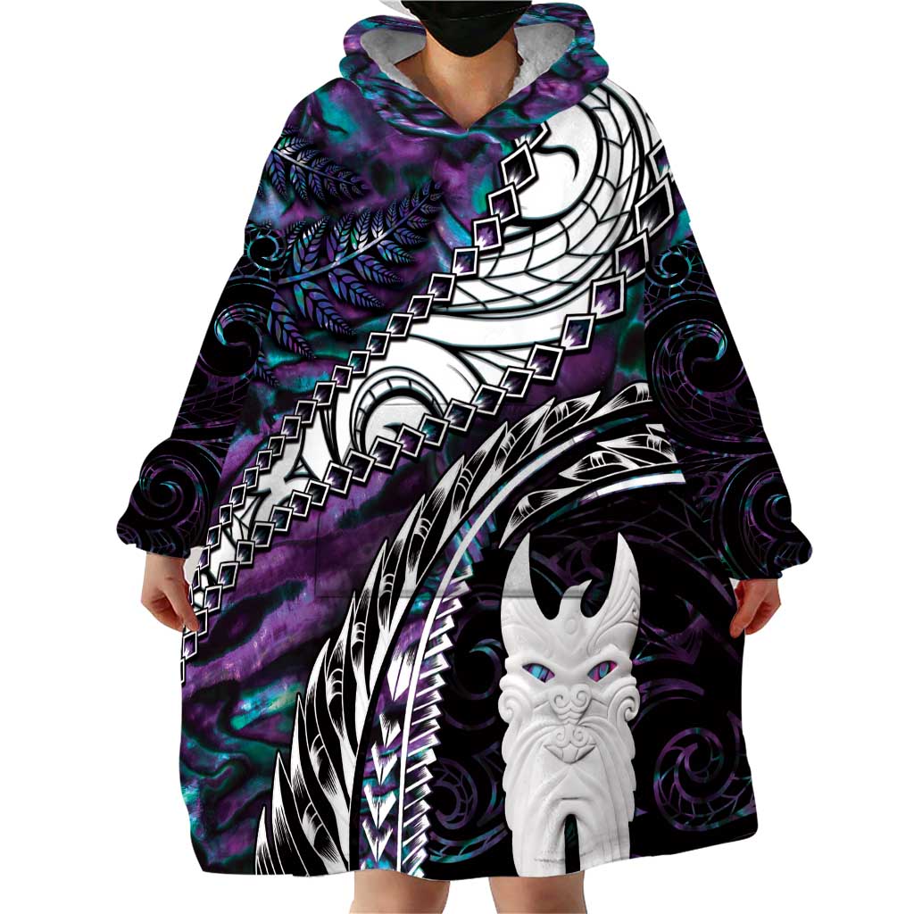 New Zealand Aotearoa Wearable Blanket Hoodie Maori Hei Rehua Paua Shell Glitter Purple LT05 - Polynesian Pride