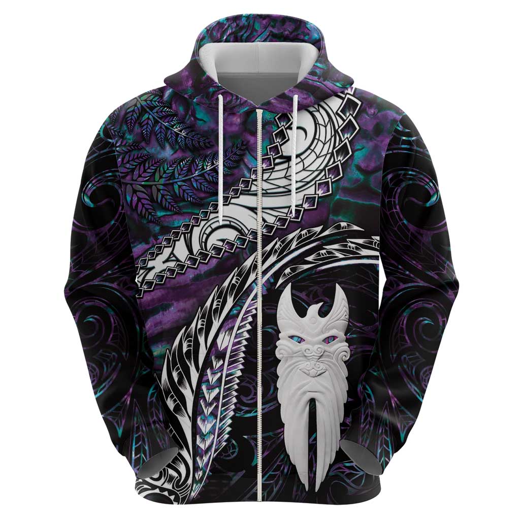 New Zealand Aotearoa Zip Hoodie Maori Hei Rehua Paua Shell Glitter Purple LT05 - Polynesian Pride