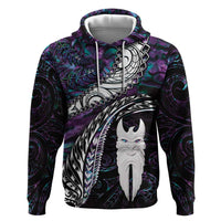 New Zealand Aotearoa Zip Hoodie Maori Hei Rehua Paua Shell Glitter Purple LT05 Pullover Hoodie Purple - Polynesian Pride