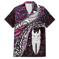 New Zealand Aotearoa Family Matching Long Sleeve Bodycon Dress and Hawaiian Shirt Maori Hei Rehua Paua Shell Glitter Pink LT05 Dad's Shirt - Short Sleeve Pink - Polynesian Pride