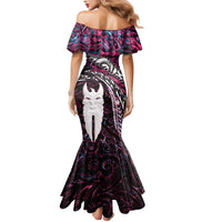 New Zealand Aotearoa Family Matching Mermaid Dress and Hawaiian Shirt Maori Hei Rehua Paua Shell Glitter Pink LT05 - Polynesian Pride