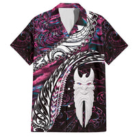 New Zealand Aotearoa Family Matching Off Shoulder Maxi Dress and Hawaiian Shirt Maori Hei Rehua Paua Shell Glitter Pink LT05 Dad's Shirt - Short Sleeve Pink - Polynesian Pride