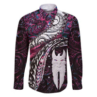 New Zealand Aotearoa Family Matching Puletasi and Hawaiian Shirt Maori Hei Rehua Paua Shell Glitter Pink LT05 Dad's Shirt - Long Sleeve Pink - Polynesian Pride
