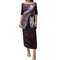 New Zealand Aotearoa Family Matching Puletasi and Hawaiian Shirt Maori Hei Rehua Paua Shell Glitter Pink LT05 Mom's Dress Pink - Polynesian Pride