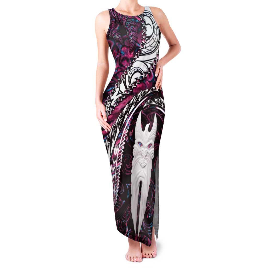 New Zealand Aotearoa Family Matching Tank Maxi Dress and Hawaiian Shirt Maori Hei Rehua Paua Shell Glitter Pink LT05 Mom's Dress Pink - Polynesian Pride
