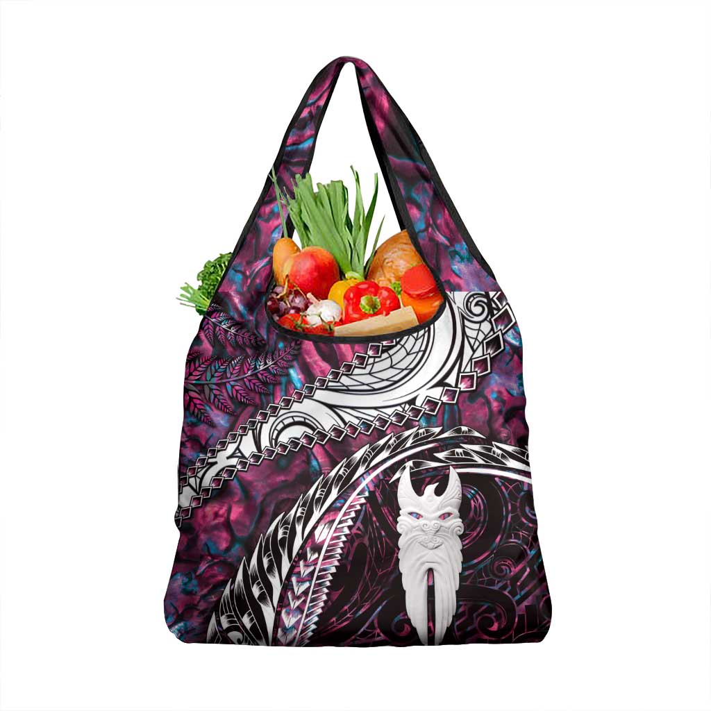 New Zealand Aotearoa Grocery Bag Maori Hei Rehua Paua Shell Glitter Pink