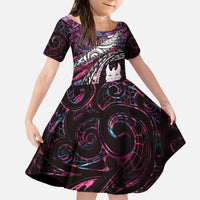 New Zealand Aotearoa Kid Short Sleeve Dress Maori Hei Rehua Paua Shell Glitter Pink LT05 KID Pink - Polynesian Pride