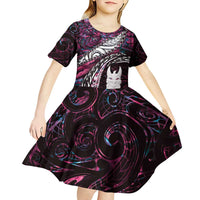 New Zealand Aotearoa Kid Short Sleeve Dress Maori Hei Rehua Paua Shell Glitter Pink LT05 - Polynesian Pride