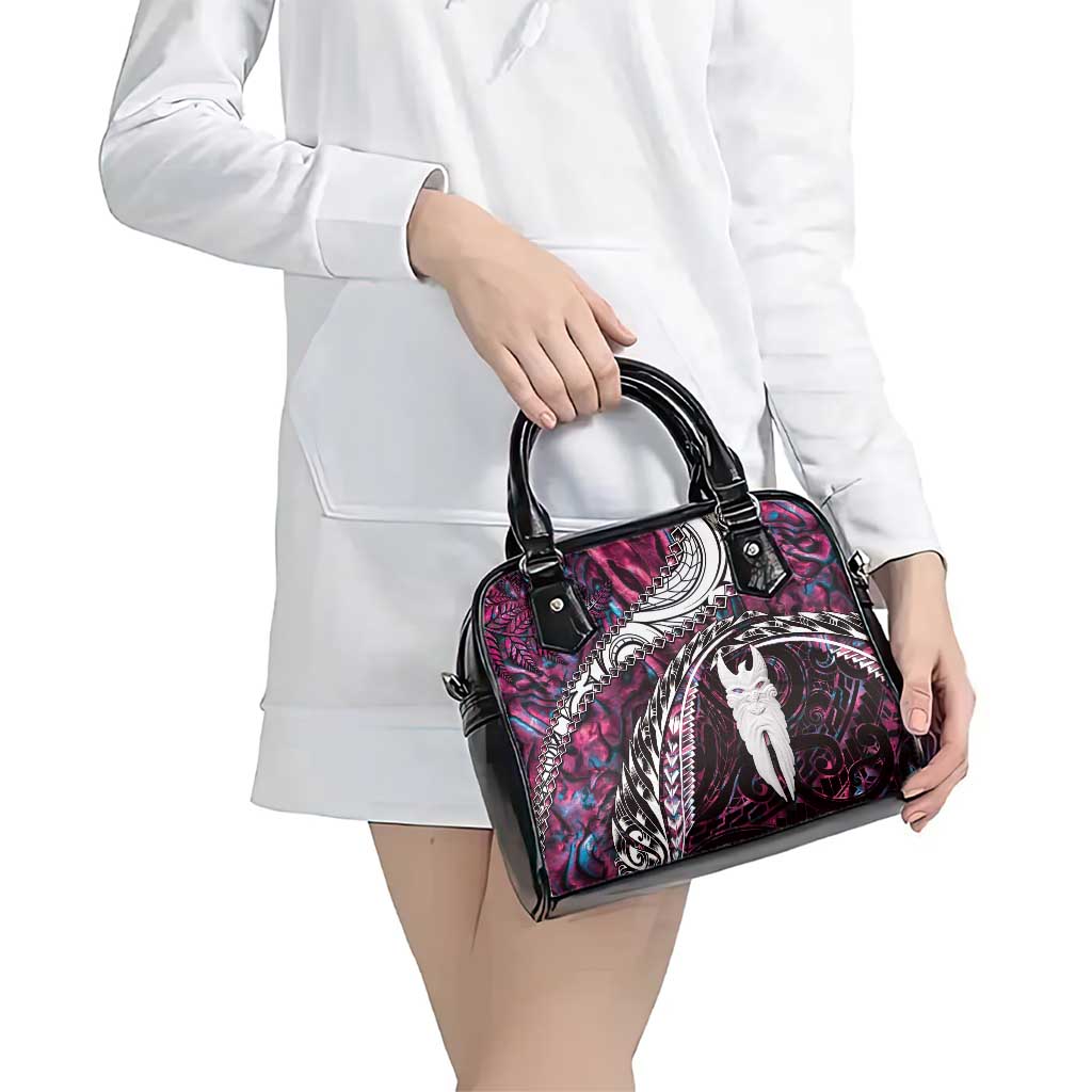 New Zealand Aotearoa Shoulder Handbag Maori Hei Rehua Paua Shell Glitter Pink