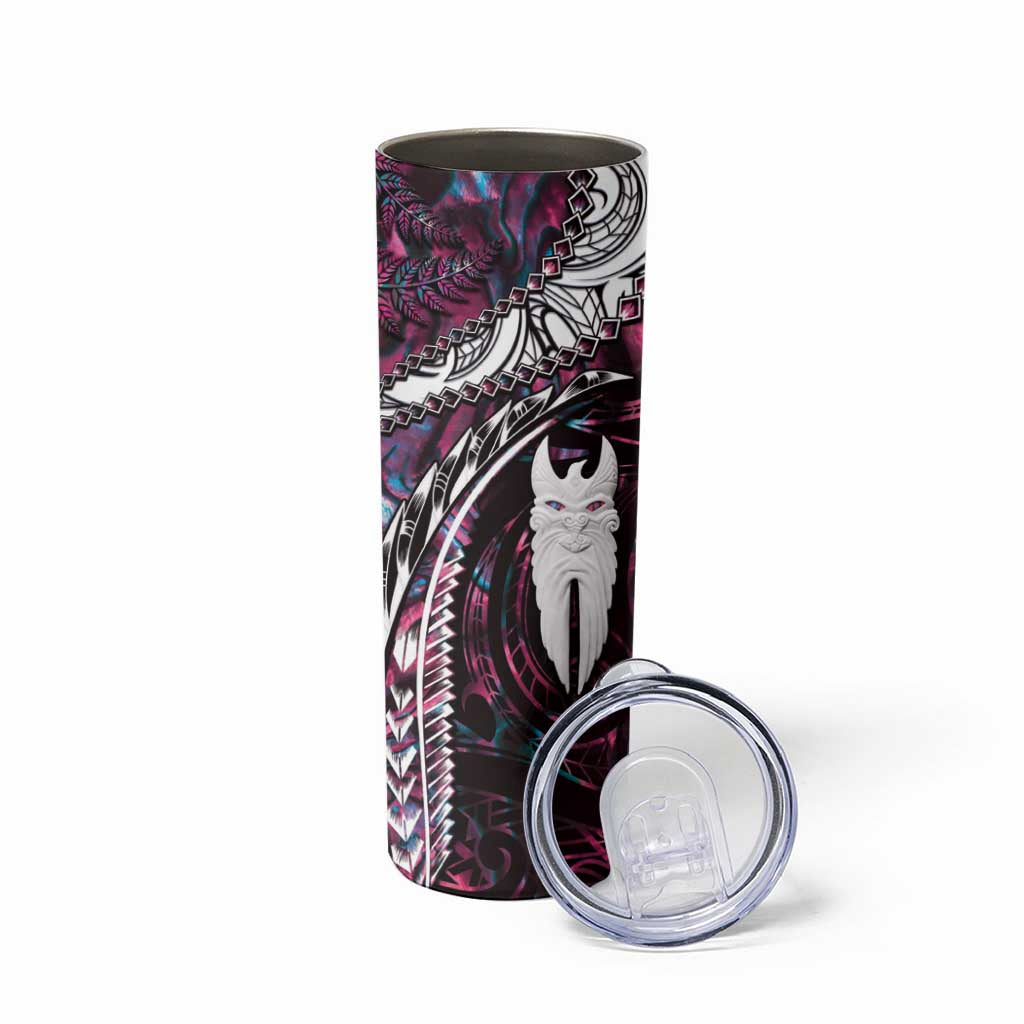 New Zealand Aotearoa Skinny Tumbler Maori Hei Rehua Paua Shell Glitter Pink LT05 - Polynesian Pride