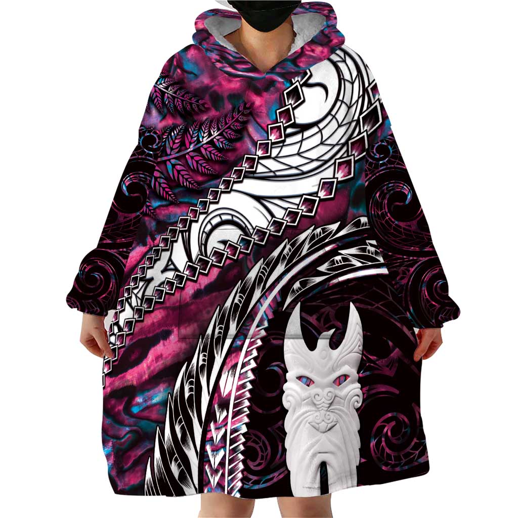 New Zealand Aotearoa Wearable Blanket Hoodie Maori Hei Rehua Paua Shell Glitter Pink LT05 - Polynesian Pride
