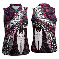 New Zealand Aotearoa Women Sleeveless Polo Shirt Maori Hei Rehua Paua Shell Glitter Pink