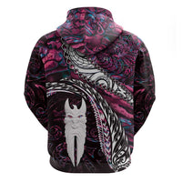 New Zealand Aotearoa Zip Hoodie Maori Hei Rehua Paua Shell Glitter Pink