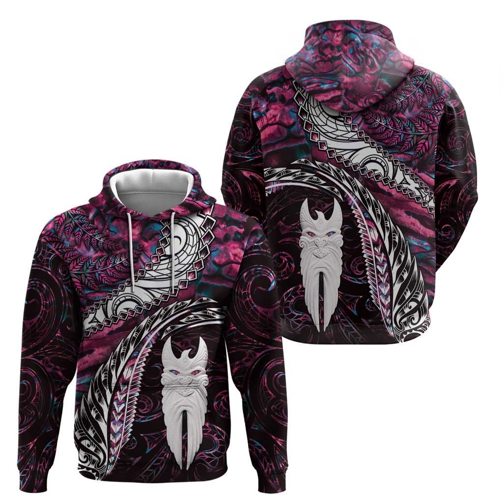 New Zealand Aotearoa Zip Hoodie Maori Hei Rehua Paua Shell Glitter Pink