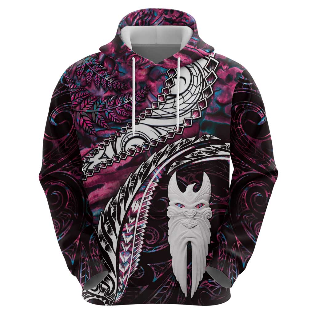 New Zealand Aotearoa Zip Hoodie Maori Hei Rehua Paua Shell Glitter Pink