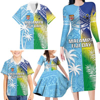 Personalised Happy Malampa Fiji Day Family Matching Long Sleeve Bodycon Dress and Hawaiian Shirt Half Mix Style LT05 - Polynesian Pride