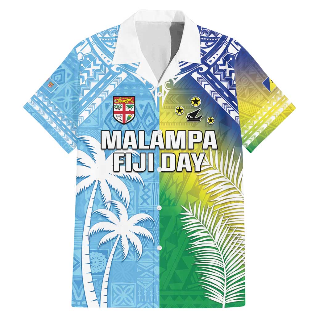 Personalised Happy Malampa Fiji Day Family Matching Mermaid Dress and Hawaiian Shirt Half Mix Style LT05 Dad's Shirt - Short Sleeve Blue - Polynesian Pride