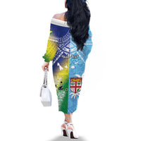 Personalised Happy Malampa Fiji Day Family Matching Off The Shoulder Long Sleeve Dress and Hawaiian Shirt Half Mix Style LT05 - Polynesian Pride