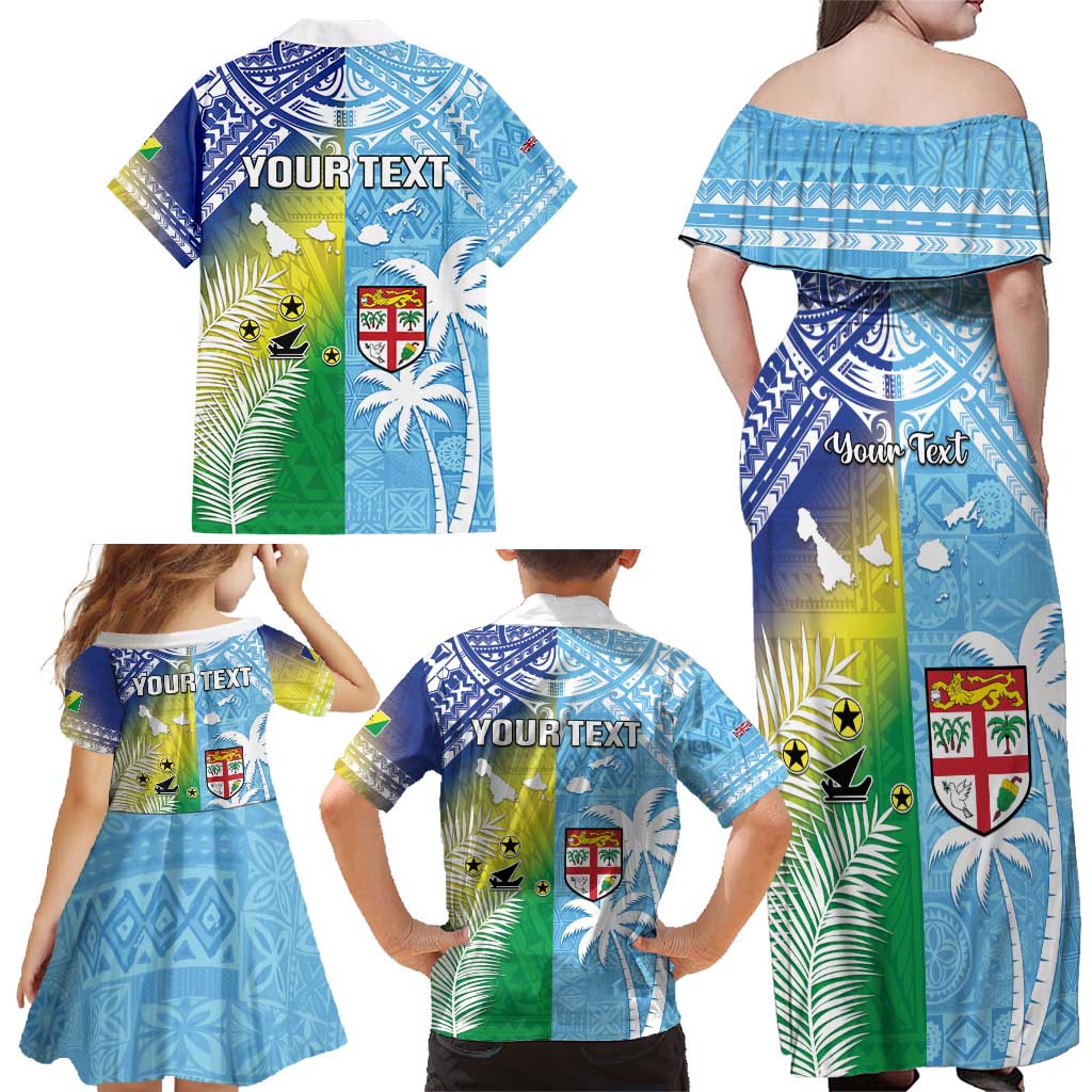 Personalised Happy Malampa Fiji Day Family Matching Off Shoulder Maxi Dress and Hawaiian Shirt Half Mix Style LT05 - Polynesian Pride