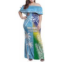 Personalised Happy Malampa Fiji Day Family Matching Off Shoulder Maxi Dress and Hawaiian Shirt Half Mix Style LT05 Mom's Dress Blue - Polynesian Pride