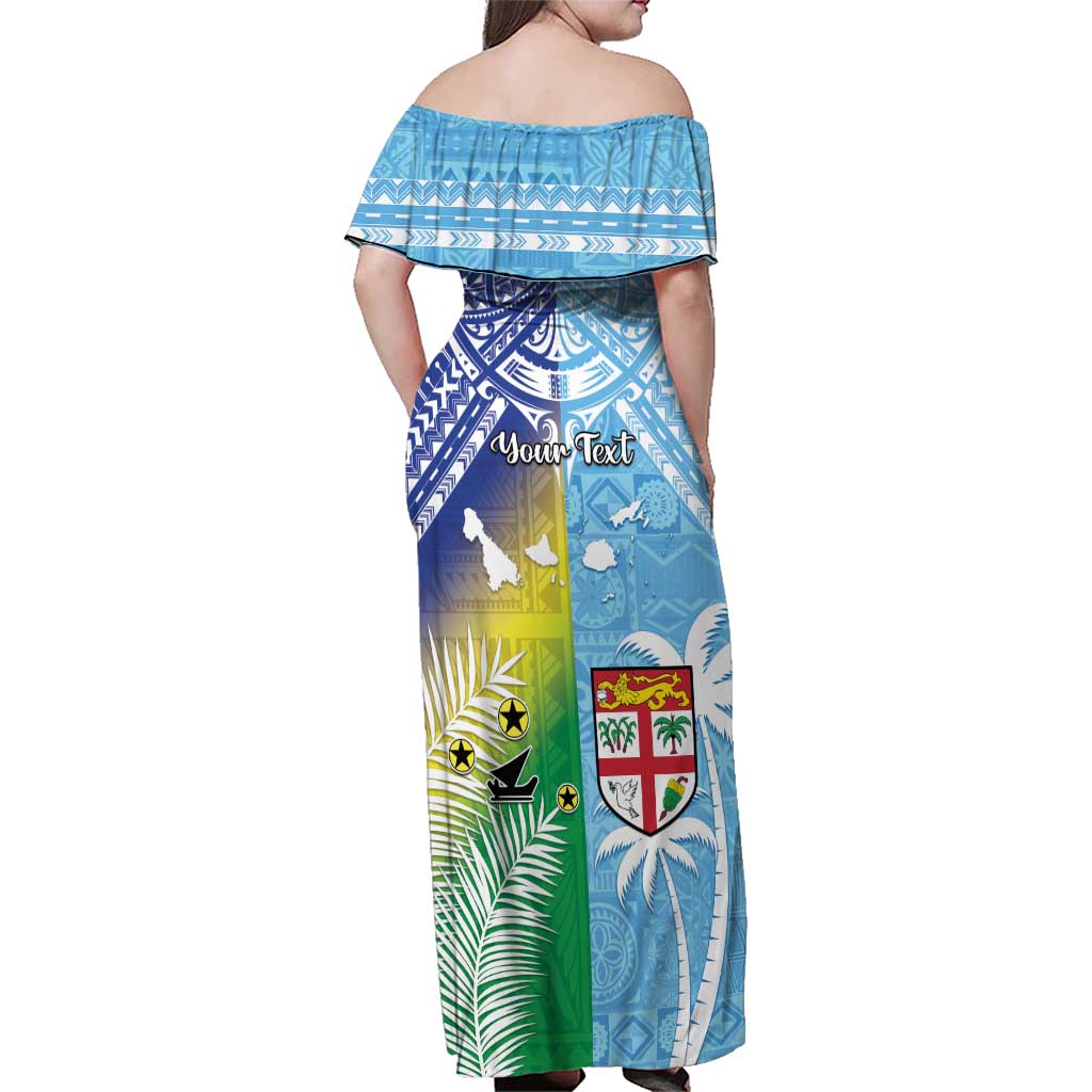 Personalised Happy Malampa Fiji Day Family Matching Off Shoulder Maxi Dress and Hawaiian Shirt Half Mix Style LT05 - Polynesian Pride