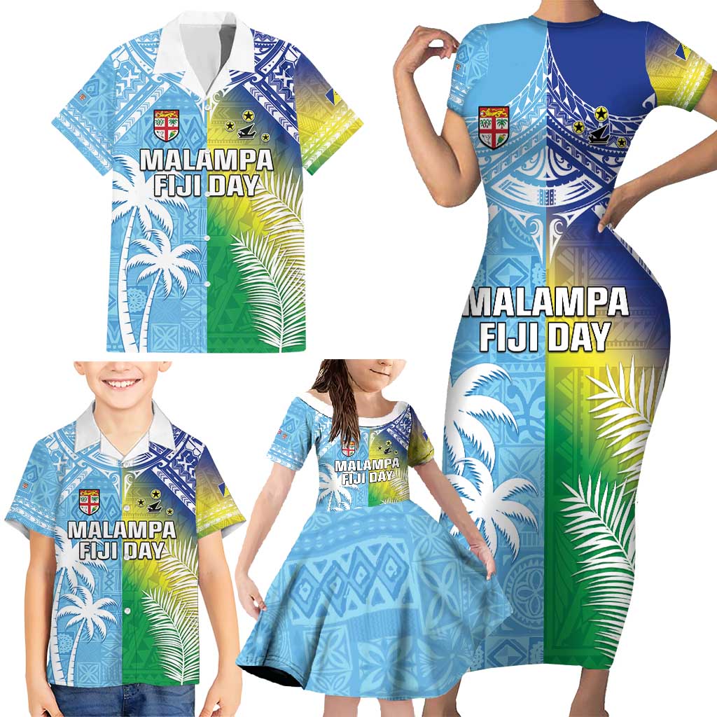 Personalised Happy Malampa Fiji Day Family Matching Short Sleeve Bodycon Dress and Hawaiian Shirt Half Mix Style LT05 - Polynesian Pride