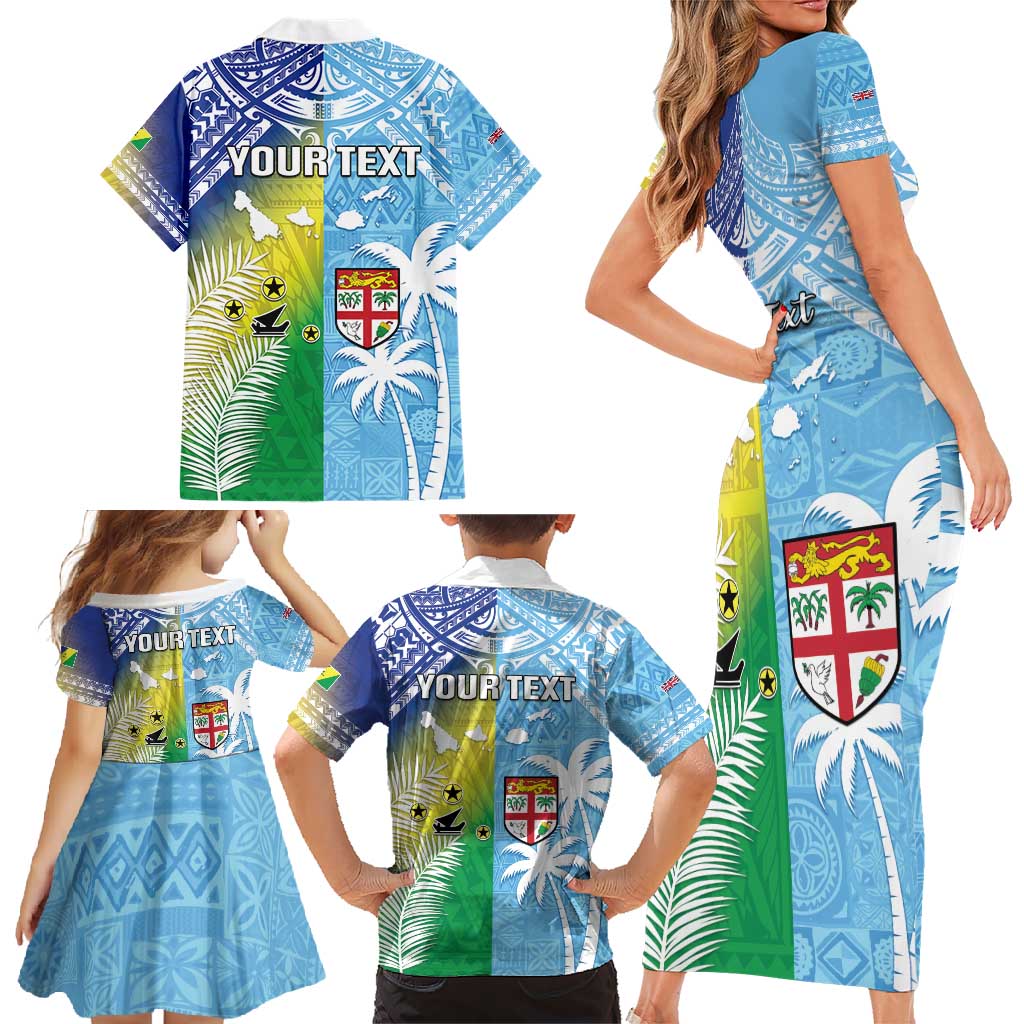 Personalised Happy Malampa Fiji Day Family Matching Short Sleeve Bodycon Dress and Hawaiian Shirt Half Mix Style LT05 - Polynesian Pride