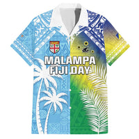 Personalised Happy Malampa Fiji Day Family Matching Short Sleeve Bodycon Dress and Hawaiian Shirt Half Mix Style LT05 Dad's Shirt - Short Sleeve Blue - Polynesian Pride