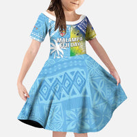Personalised Happy Malampa Fiji Day Family Matching Summer Maxi Dress and Hawaiian Shirt Half Mix Style LT05 Daughter's Dress Blue - Polynesian Pride