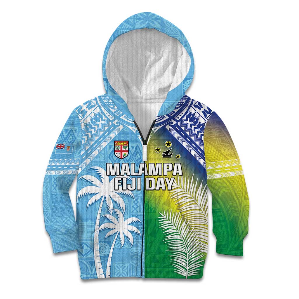 Personalised Happy Malampa Fiji Day Kid Hoodie Half Mix Style LT05 Zip Hoodie Blue - Polynesian Pride
