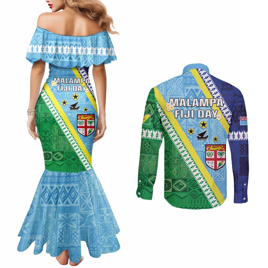 Love Malampa Fiji Day Couples Matching Mermaid Dress and Long Sleeve Button Shirt Together We Grow LT05 - Polynesian Pride