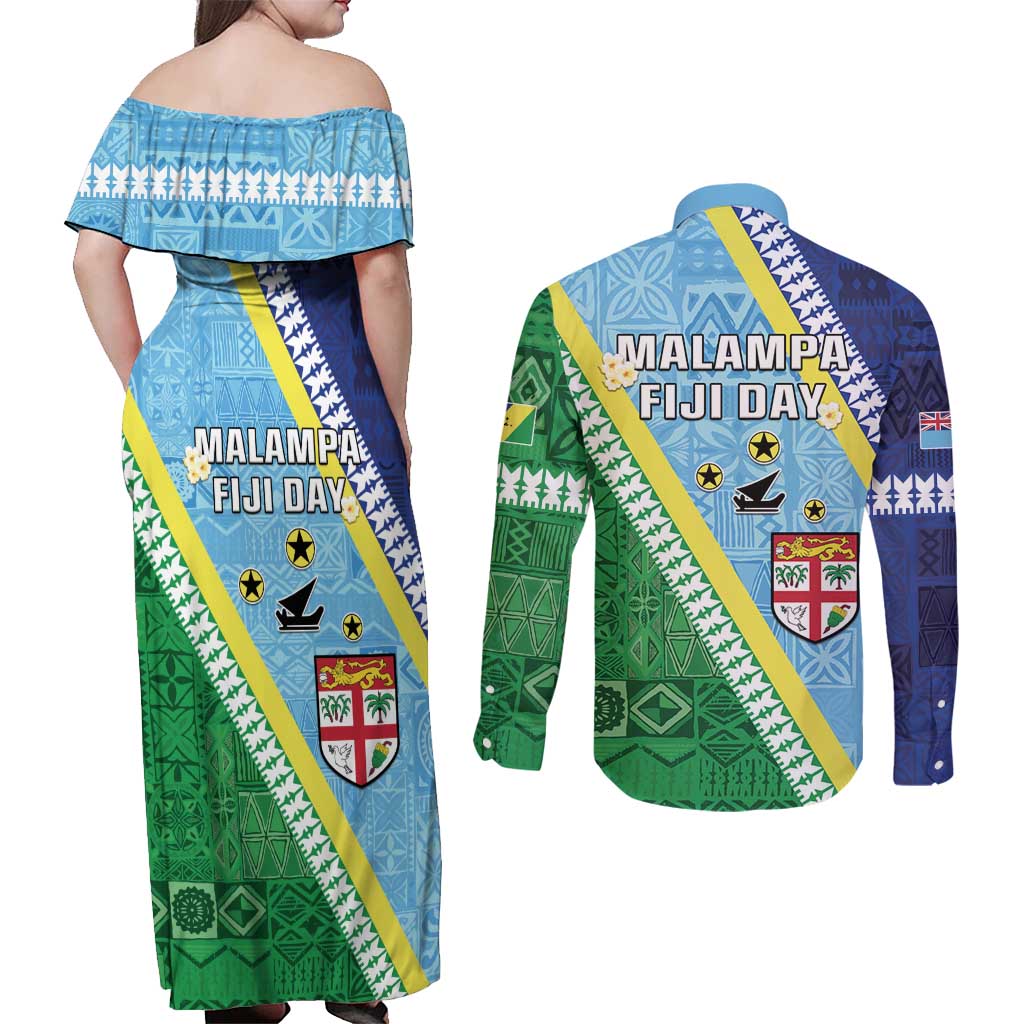 Love Malampa Fiji Day Couples Matching Off Shoulder Maxi Dress and Long Sleeve Button Shirt Together We Grow LT05 - Polynesian Pride