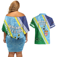 Love Malampa Fiji Day Couples Matching Off Shoulder Short Dress and Hawaiian Shirt Together We Grow LT05 - Polynesian Pride