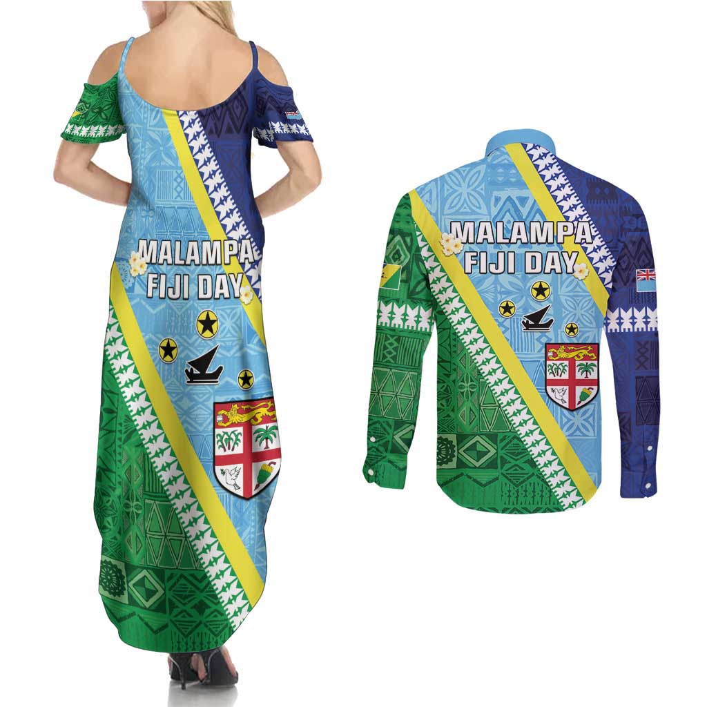 Love Malampa Fiji Day Couples Matching Summer Maxi Dress and Long Sleeve Button Shirt Together We Grow LT05 - Polynesian Pride