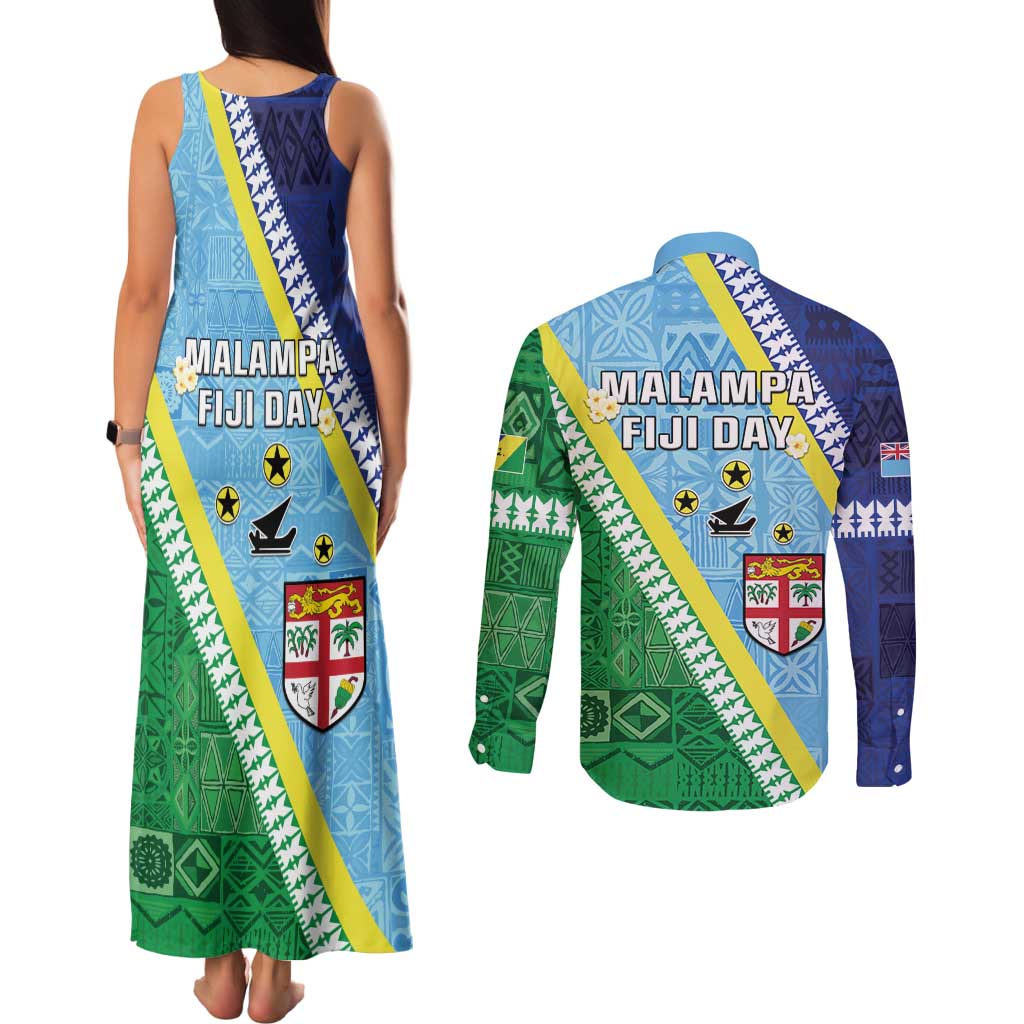 Love Malampa Fiji Day Couples Matching Tank Maxi Dress and Long Sleeve Button Shirt Together We Grow LT05 - Polynesian Pride
