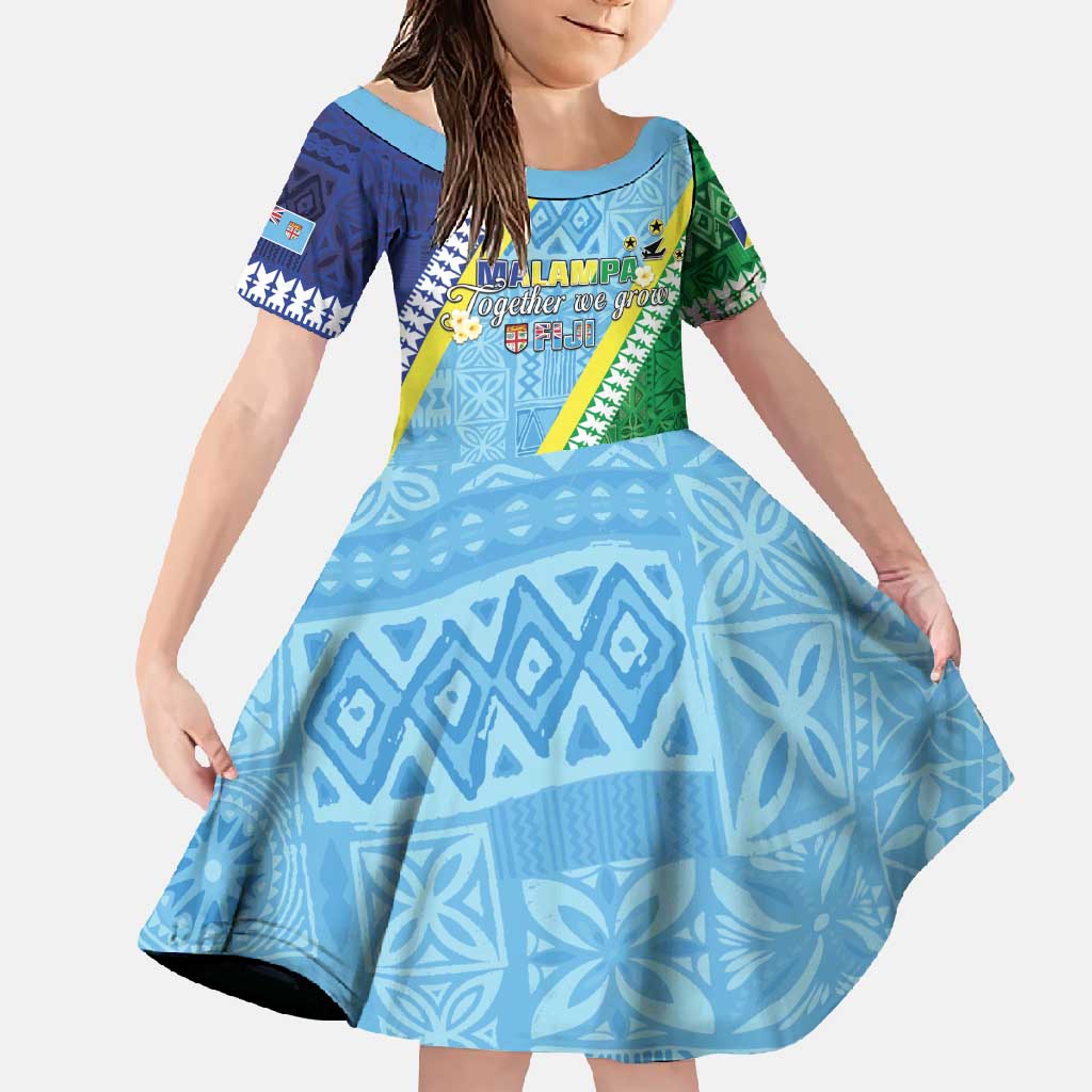 Love Malampa Fiji Day Family Matching Long Sleeve Bodycon Dress and Hawaiian Shirt Together We Grow LT05 Daughter's Dress Blue - Polynesian Pride