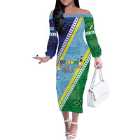 Love Malampa Fiji Day Family Matching Off The Shoulder Long Sleeve Dress and Hawaiian Shirt Together We Grow LT05 Mom's Dress Blue - Polynesian Pride