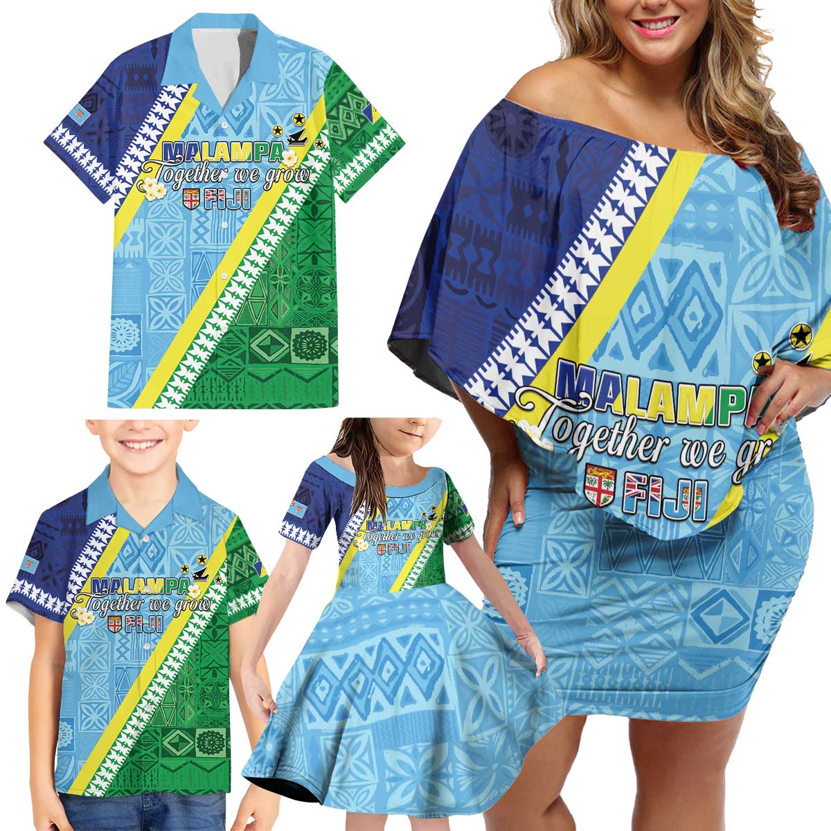 Love Malampa Fiji Day Family Matching Off Shoulder Short Dress and Hawaiian Shirt Together We Grow LT05 - Polynesian Pride