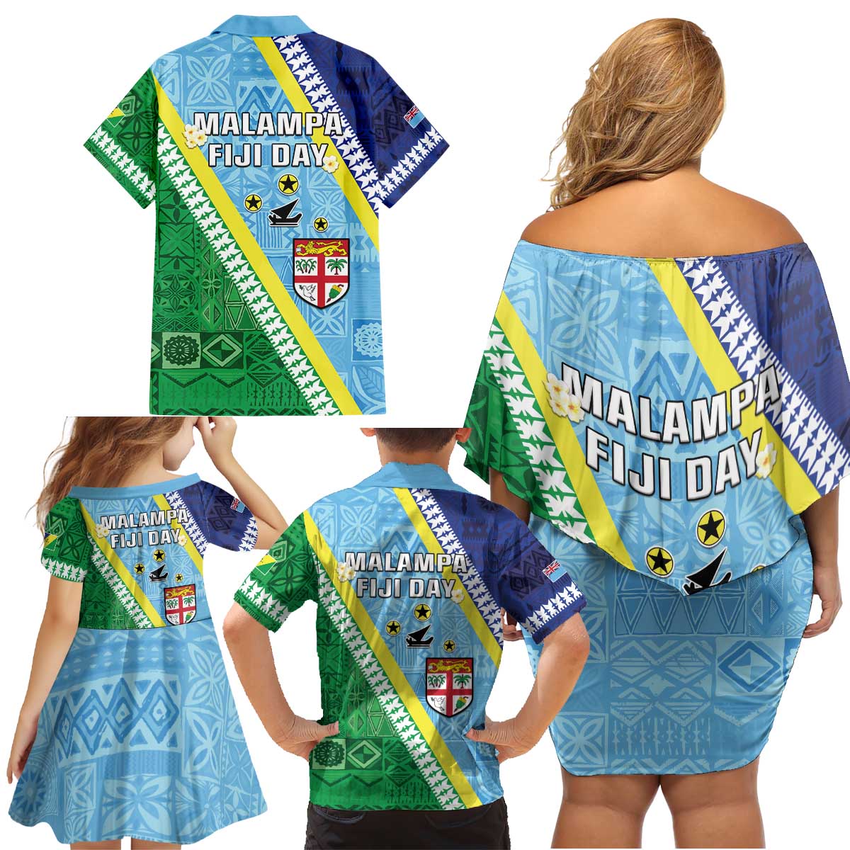 Love Malampa Fiji Day Family Matching Off Shoulder Short Dress and Hawaiian Shirt Together We Grow LT05 - Polynesian Pride