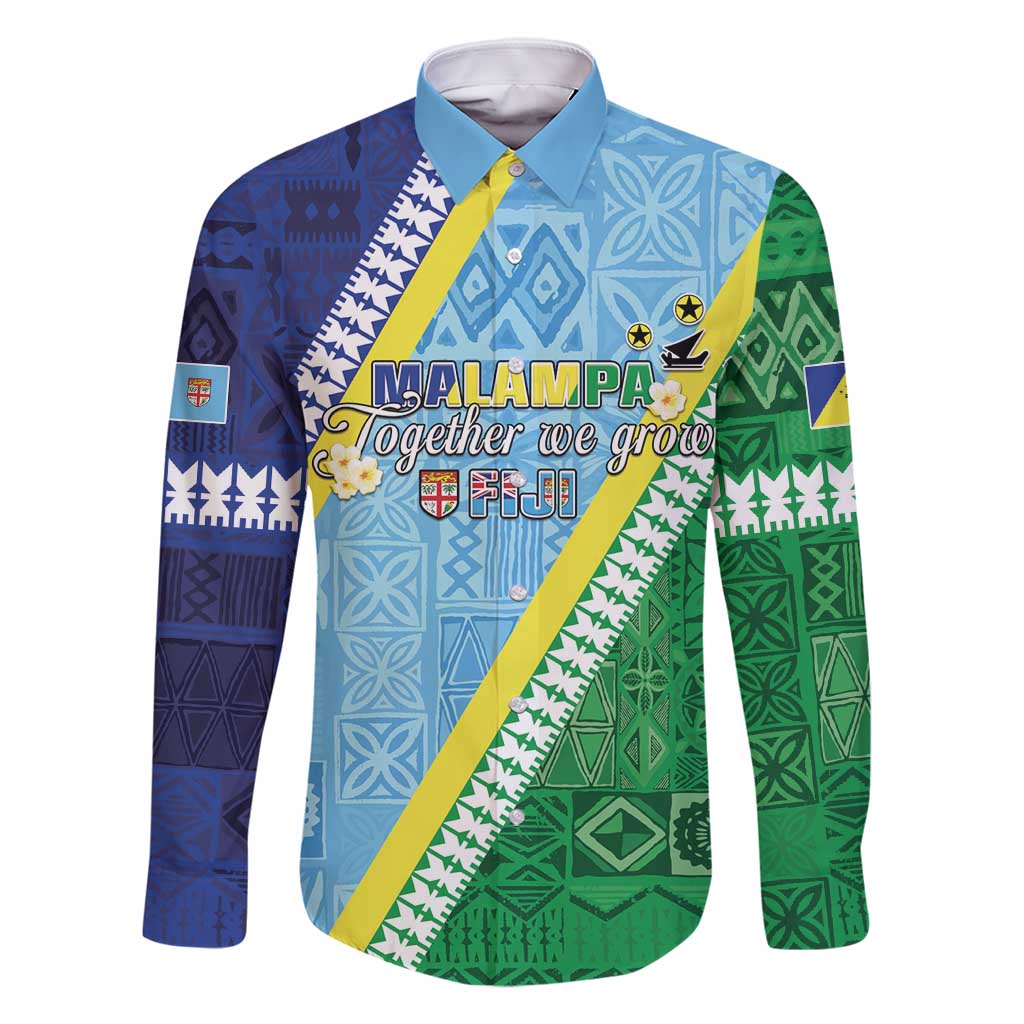 Love Malampa Fiji Day Family Matching Summer Maxi Dress and Hawaiian Shirt Together We Grow LT05 Dad's Shirt - Long Sleeve Blue - Polynesian Pride