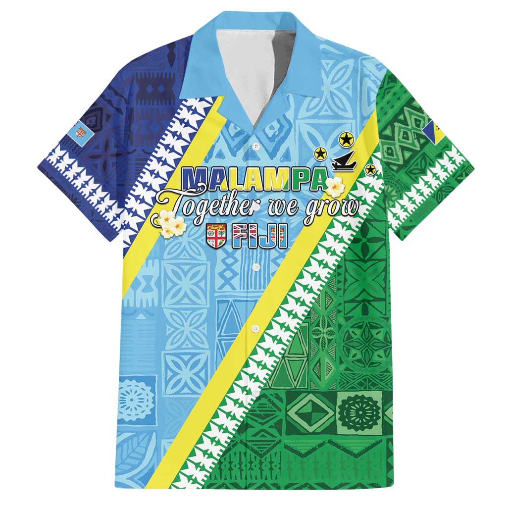 Love Malampa Fiji Day Family Matching Tank Maxi Dress and Hawaiian Shirt Together We Grow LT05 Dad's Shirt - Short Sleeve Blue - Polynesian Pride