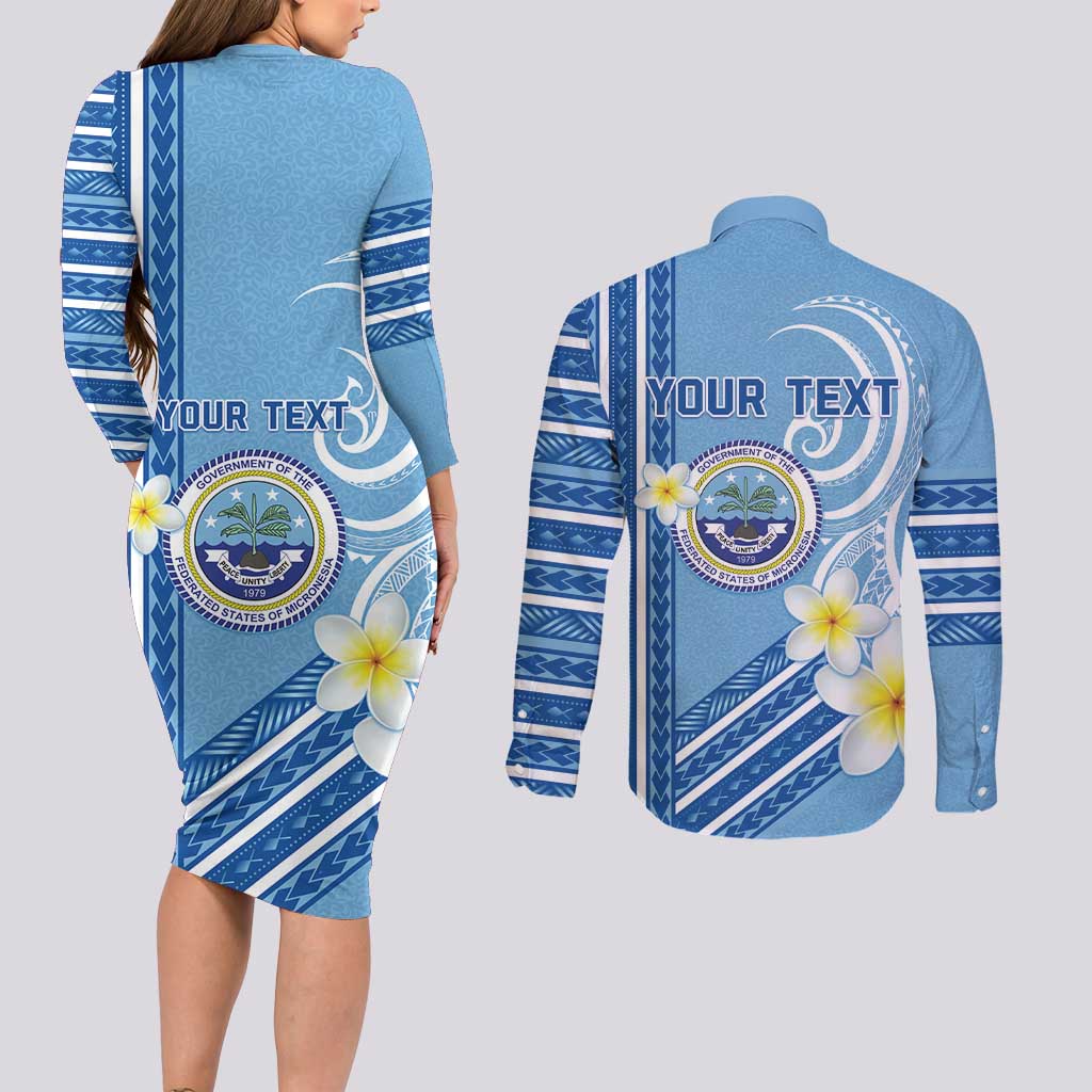Personalised Federated States of Micronesia Couples Matching Long Sleeve Bodycon Dress and Long Sleeve Button Shirt Happy 38th Independence Anniversary LT05 - Polynesian Pride