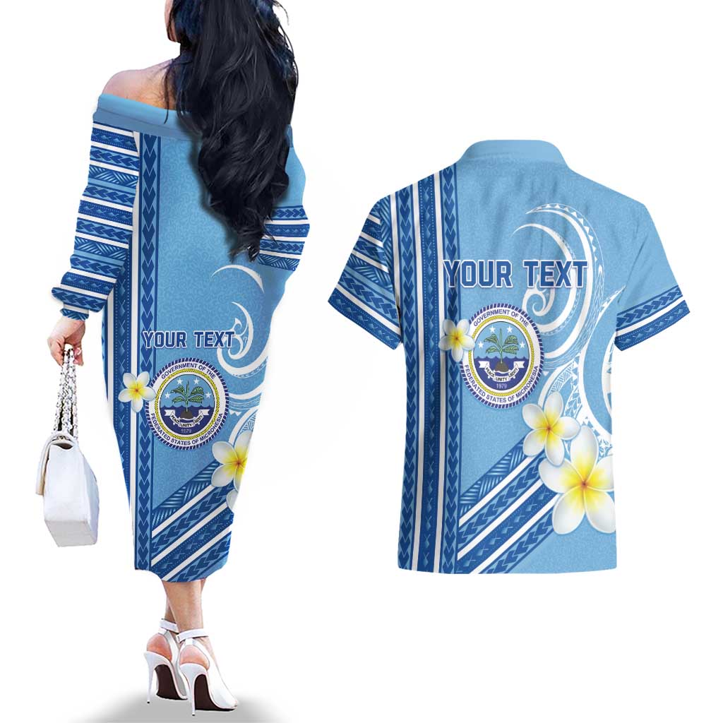 Personalised Federated States of Micronesia Couples Matching Off The Shoulder Long Sleeve Dress and Hawaiian Shirt Happy 38th Independence Anniversary LT05 - Polynesian Pride