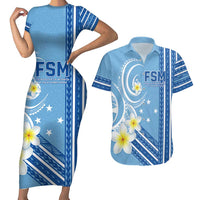 Personalised Federated States of Micronesia Couples Matching Short Sleeve Bodycon Dress and Hawaiian Shirt Happy 38th Independence Anniversary LT05 Blue - Polynesian Pride
