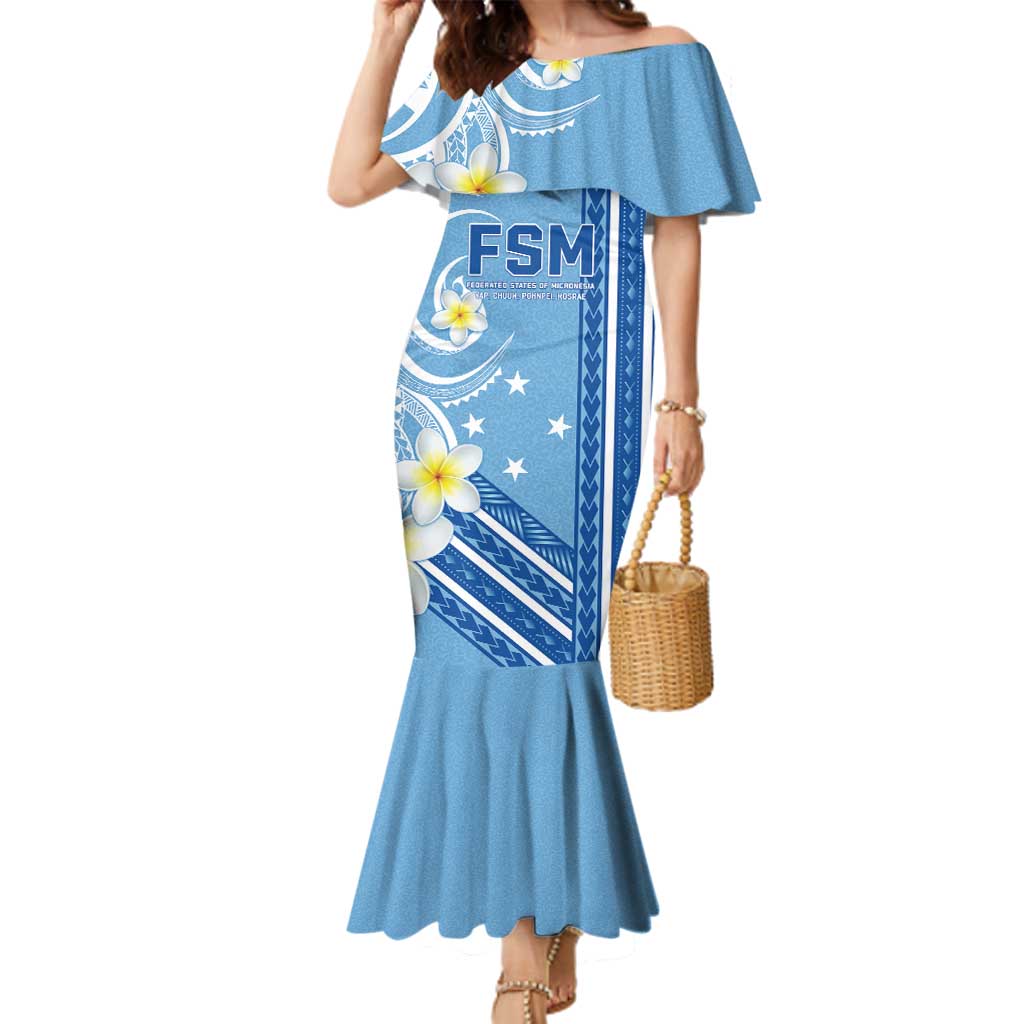 Personalised Federated States of Micronesia Family Matching Mermaid Dress and Hawaiian Shirt Happy 38th Independence Anniversary LT05 Mom's Dress Blue - Polynesian Pride