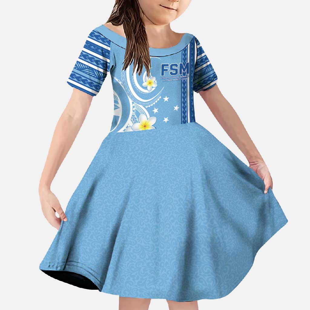 Personalised Federated States of Micronesia Family Matching Off Shoulder Maxi Dress and Hawaiian Shirt Happy 38th Independence Anniversary LT05 Daughter's Dress Blue - Polynesian Pride