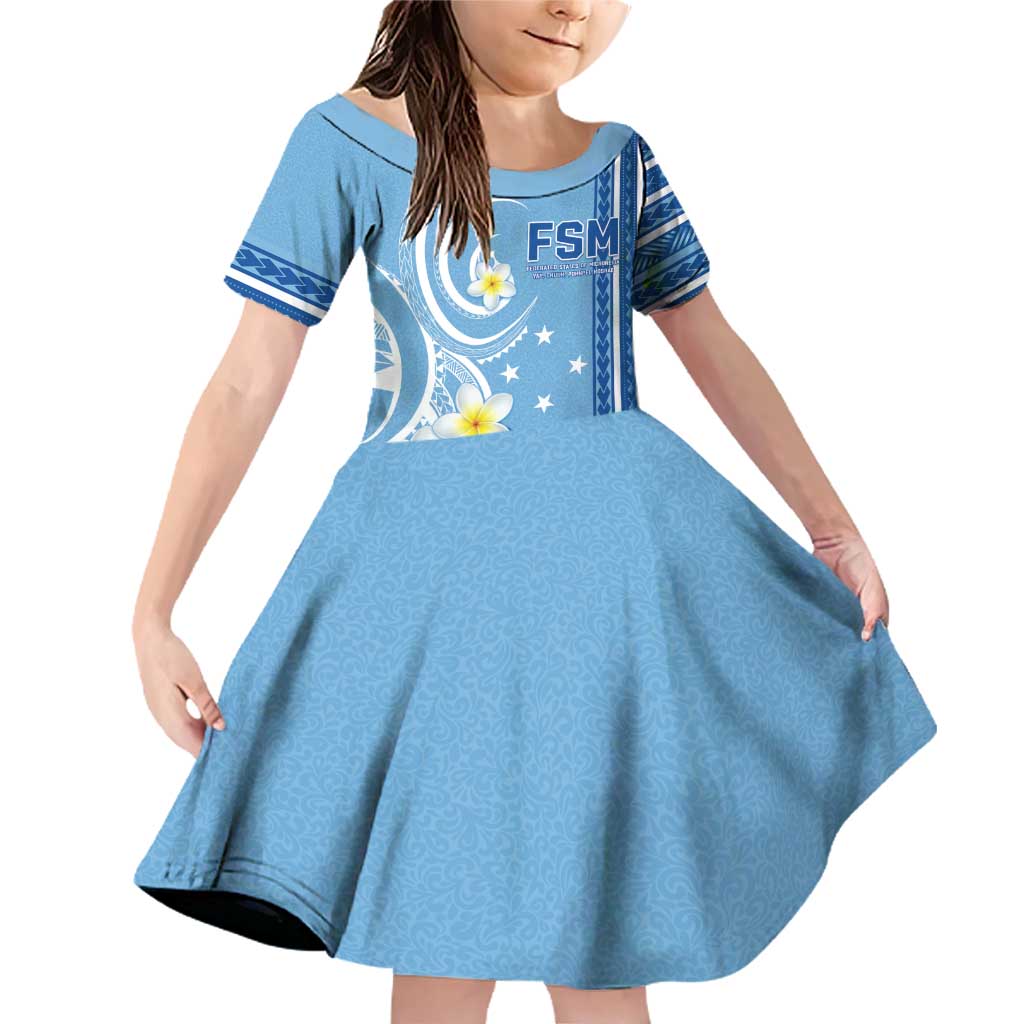 Personalised Federated States of Micronesia Family Matching Off Shoulder Short Dress and Hawaiian Shirt Happy 38th Independence Anniversary LT05 Daughter's Dress Blue - Polynesian Pride