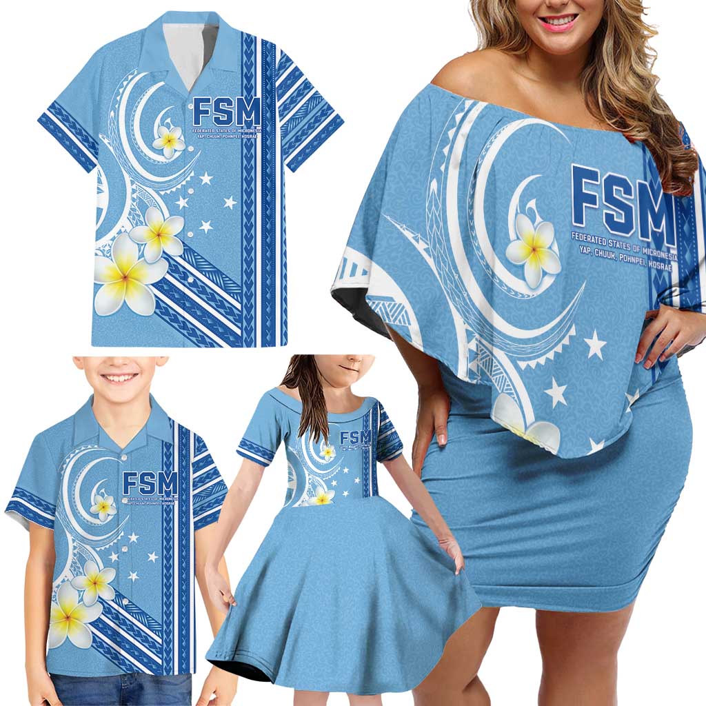 Personalised Federated States of Micronesia Family Matching Off Shoulder Short Dress and Hawaiian Shirt Happy 38th Independence Anniversary LT05 - Polynesian Pride
