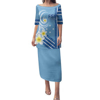 Personalised Federated States of Micronesia Family Matching Puletasi and Hawaiian Shirt Happy 38th Independence Anniversary LT05 Mom's Dress Blue - Polynesian Pride