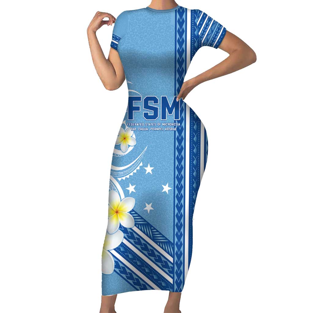 Personalised Federated States of Micronesia Family Matching Short Sleeve Bodycon Dress and Hawaiian Shirt Happy 38th Independence Anniversary LT05 Mom's Dress Blue - Polynesian Pride